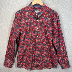 Express Classic Soft Wash Mens Floral Button Up Shirt Red Navy Blue Poppy M