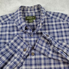VTG Eddie Bauer Button Down Shirt Men L Plaid Long Sleeve Cotton Outdoor Classic