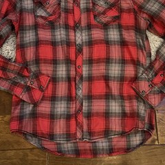 Buckle Black Western Shirt Mens Size XL Red Black Plaid Snap Front Athletic Fit