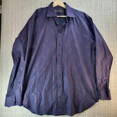 Etro Shirt Mens 43 Purple Blue Button Down Long Sleeve Paisley Made in Italy