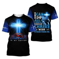 Jesus Is My Savior Blue Color Jesus Christian AOP Shirt 3D Shirt S-5XL