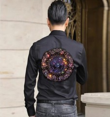 New Men Fashion Trendy Rhinestones Hot Drilling Long Sleeve Button Shirt
