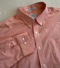 L.L. Bean Casual Shirt Mens Large Orange White Micro Ginghan check Button Down