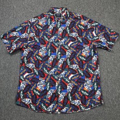 Charles Tyrwhitt Shirt Mens Large Multicolour Tropical Leaf Linen Party Holiday