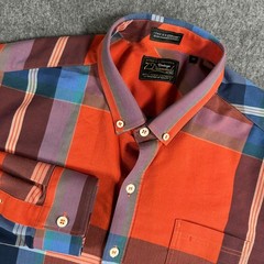 Vintage 7 Diamonds Plaid Button Down Shirt Men’s Size Medium Orange Blue Purple