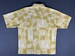 Tommy Bahama Silk Cotton Button Down Mens Yellow Bamboo Print Vintage Hawaiian L