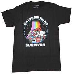 Mario KArt Adult New T-Shirt – Rainbow Road Survivor Mario Rainbow Pic