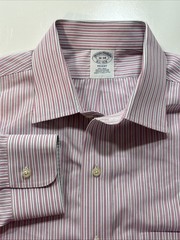 Brooks Brothers Shirt Regent Fit Men’s 16/34 Pink Navy Striped Non-Iron READ