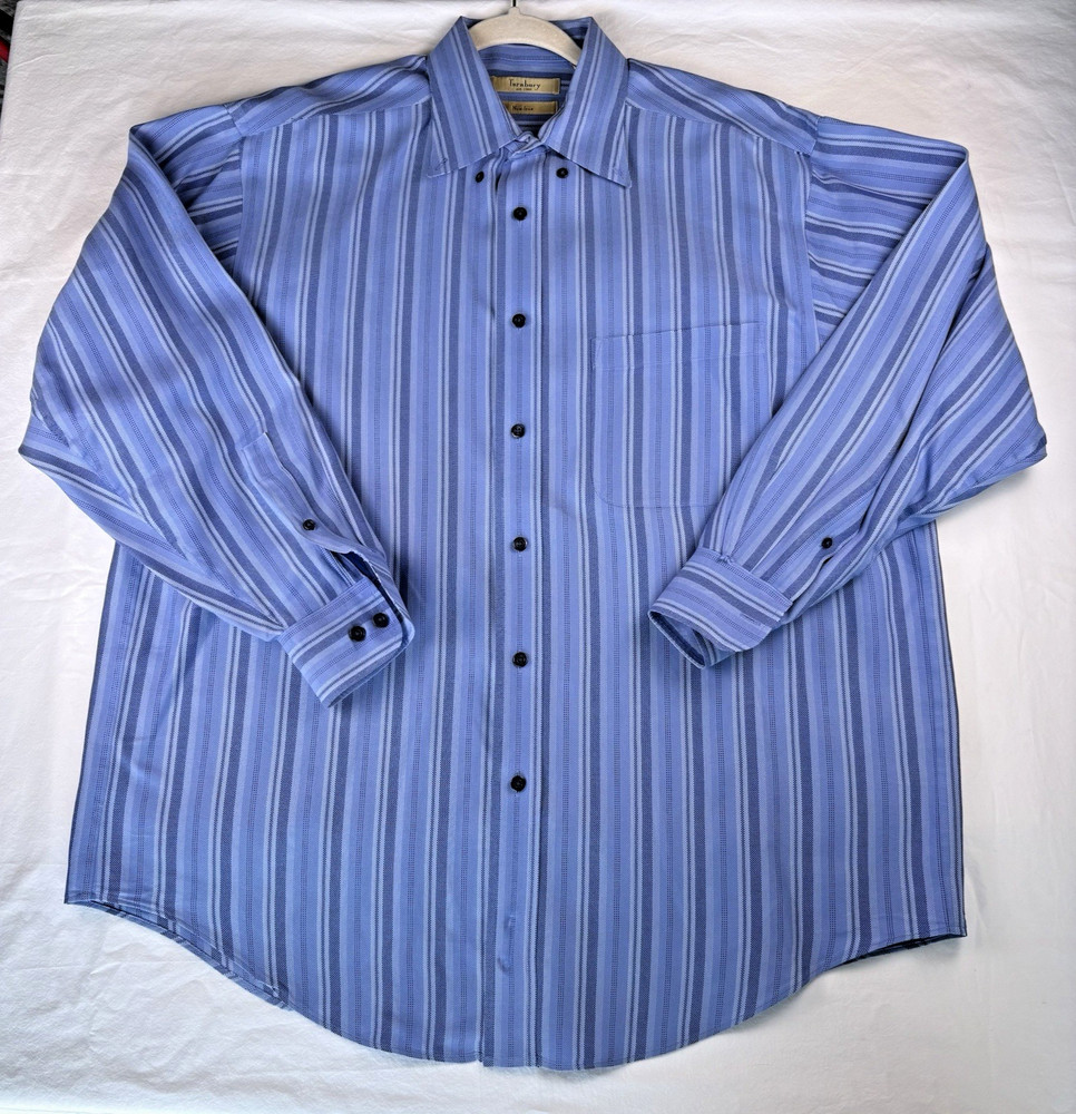 Turnbury Multi Blue Striped Button-Down Men’s Cotton Dress Shirt Size Large