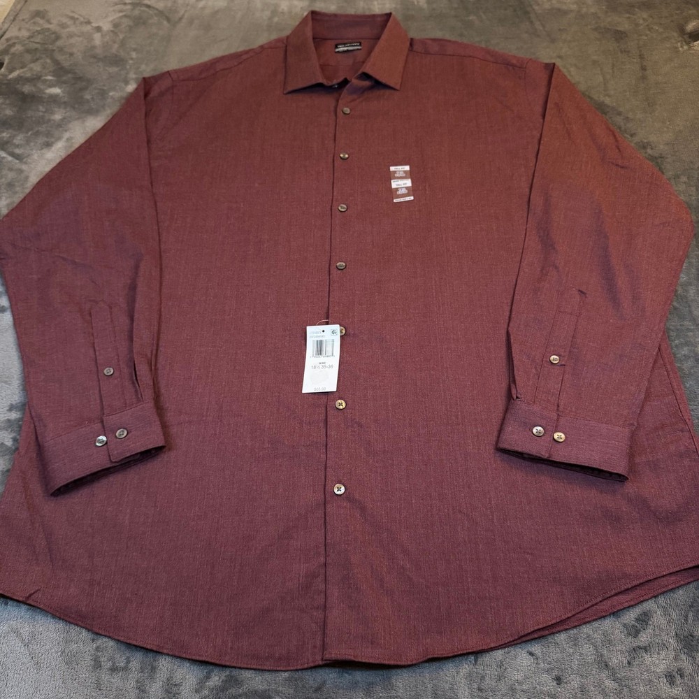Van Heusen Comfort Performance Button Up Shirt Wine Red Mens 18.5 35/36 NWT