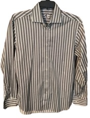 Bugatchi Shaped Fit Men’s Size Large Cotton Shirt Black & White Striped