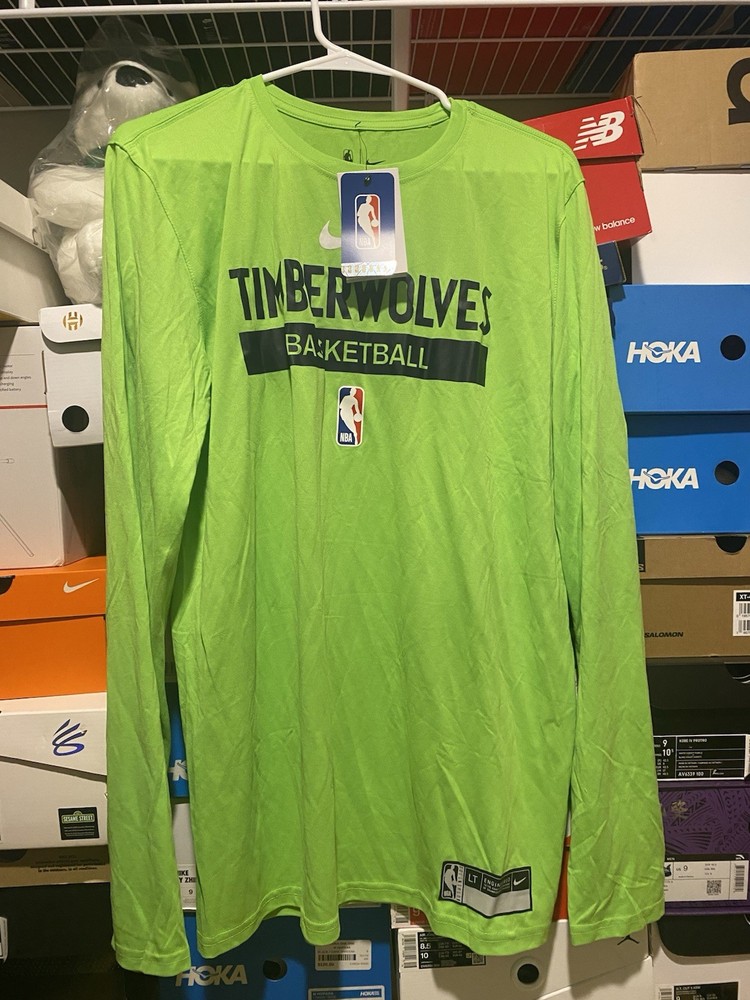 Minnesota Timberwolves NBA Nike Lime Green Long Sleeve Shirt LT Authentics Issue