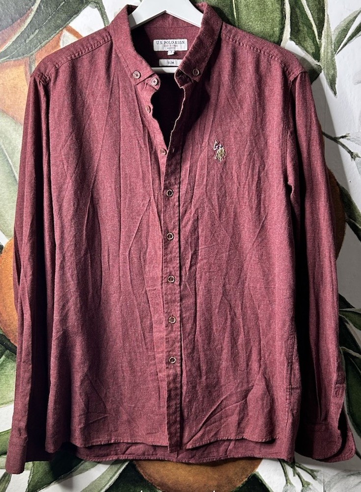 US Polo Assn. Large Slim Basic Button Down Long Sleeve Shirt Cotton Heather Red