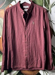 US Polo Assn. Large Slim Basic Button Down Long Sleeve Shirt Cotton Heather Red