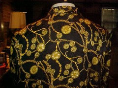 VINTAGE MEN SILK SHIRT CUSTOM TAILORED SHORT SLEEVE CHAINS & COINS PRINT 6XLARGE