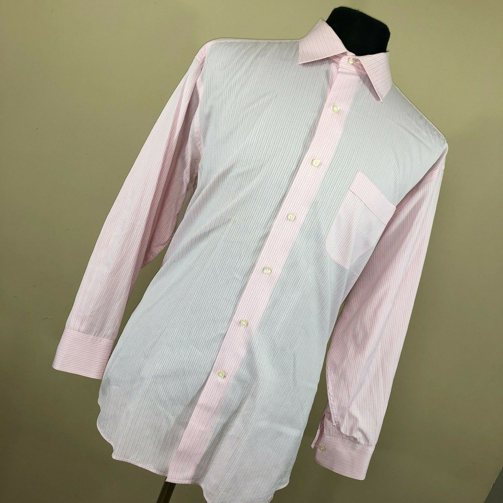 Tommy Bahama 17 32/33 Mens Dress Shirt Pink Stripe Button Down Front Mens H3M