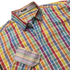 Bugatchi Uomo Mens Rainbow Check Long Sleeve Button Down Shirt Classic Fit L