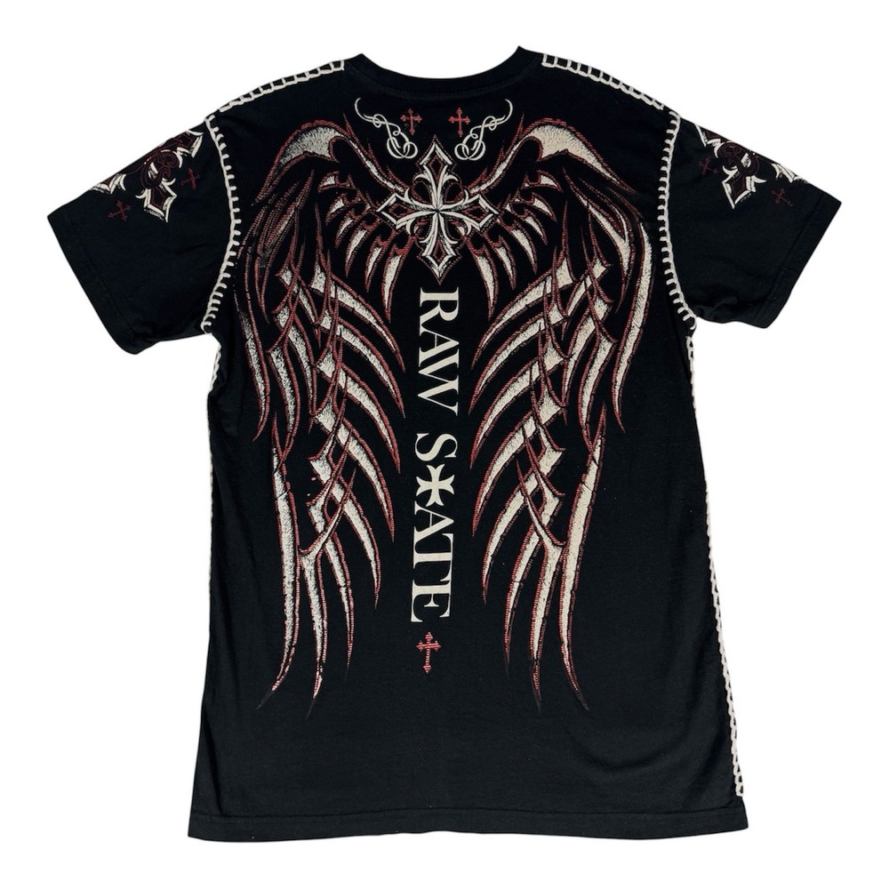 Raw State Shirt Knit Double Sided Size XL Cross Grunge Cyber Graphic Print Y2K