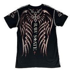 Raw State Shirt Knit Double Sided Size XL Cross Grunge Cyber Graphic Print Y2K