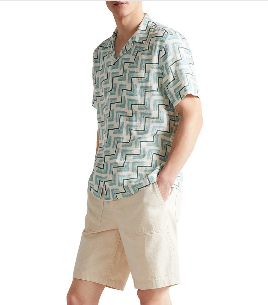 🔥 $150 Ted Baker Brecon Short Sleeve Retro Geo Print Shirt Size 3 / Medium 🔥
