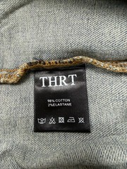 THRT Button Up Strauss Denim Jacket Size Large Distressed Pearl Buttoned NWOT