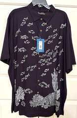 NWT Caribbean size 2XL dark plum purple fish short sleeve button up shirt mens