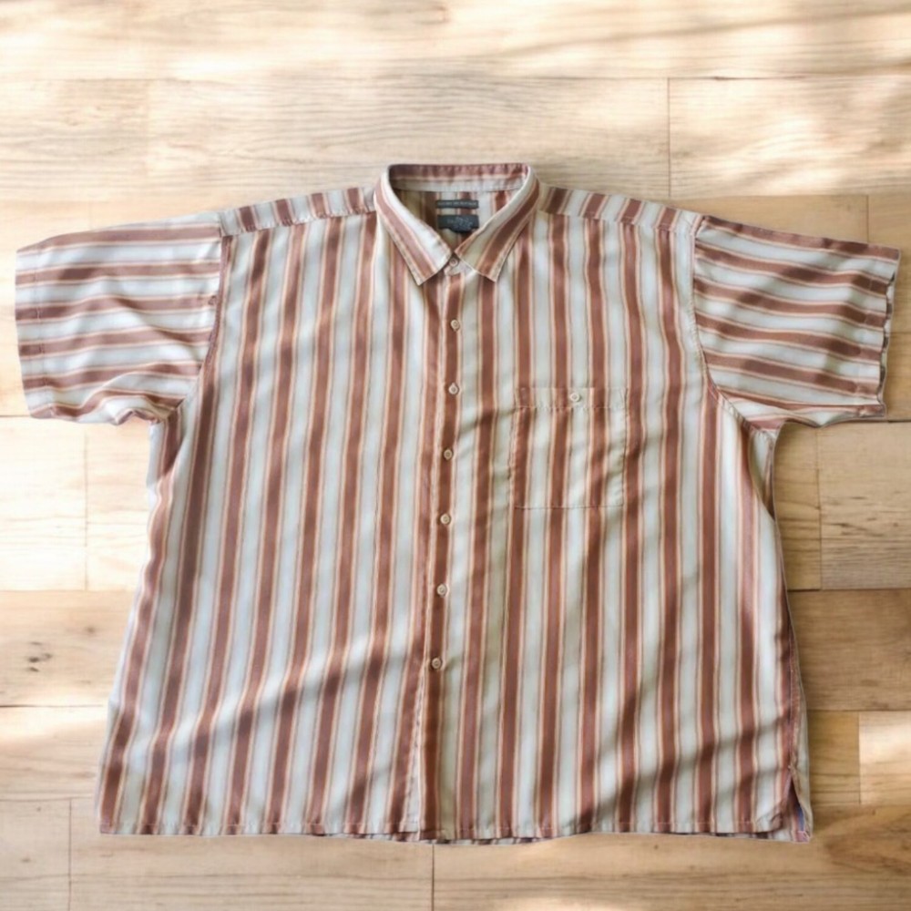 Bruno Shirt Mens Size 4x Short Sleeve Button Sueded Microfiber Striped Orange