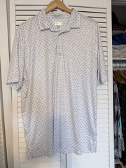 Greg Norman ML75 Play Dry Men’s XL White/Blue Geometric Stretch Golf Polo SS