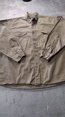 Lands End Vintage Heavyweight Cotton Twill Work Shirt Tan Mens Sz XL