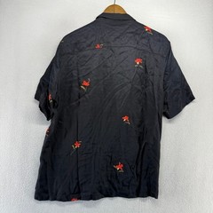 AllSaints Shirt Mens Large Black Floral Relaxed Button Hawaiian Camp Vacation
