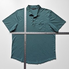 TravisMathew Men’s XXL Curved Hem Teal Green Textured Stripe Pocket Golf Polo