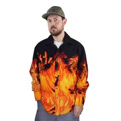 Vintage Wrangler Flames Western Long Sleeve Shirt Mens L Fire Bull Rodeo Cowboy