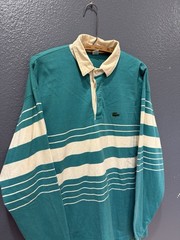 Vintage 80’s Izod Lacoste Blue Cotton Stripe Men’s Rugby Long Sleeve Shirt XL