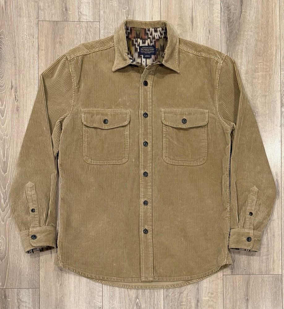 PENDLETON Men’s Button-Up Long-Sleeve Corduroy Shirt Medium Khaki
