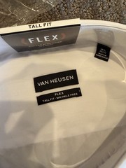 Van Heusen Flex Wrinkle Free White Solid Cotton Dress Shirt Tall Fit 18.5 36/37