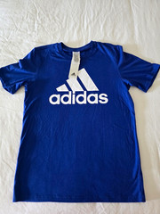 adidas Men’s S Blue Badge of Sport Logo Crew Neck Short Sleeve T-Shirt