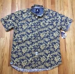 NWT Stitches & Rivets XL Dark Gray Yellow Gold Floral Men’s Shirt Cotton India