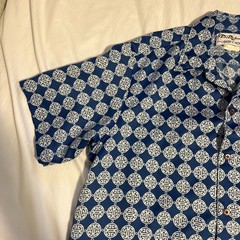 Vintage Tori Richard Hawaiian Shirt Medium Liberty House Blue Asian Theme Circle