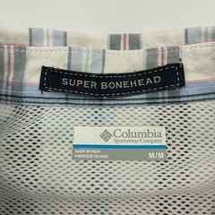 Columbia PFG Super Bonehead Button Down Fishing Shirt Mens Medium Blue Plaid