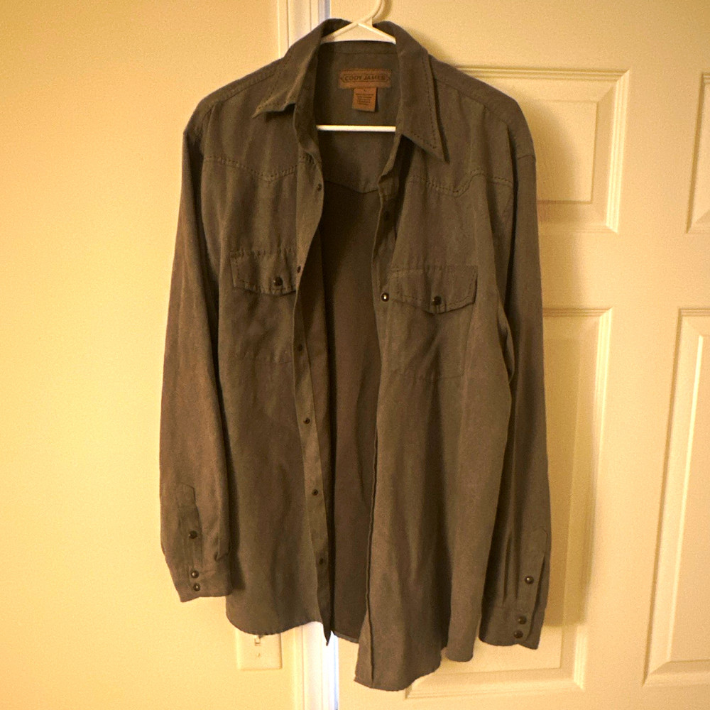 Cody James Men’s Gray Solid Long Sleeve Button-Up Shirt w/ Pockets Size L