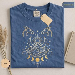 Celestial Dragon Tee Boho Moon Phase Shirt Mystic Sunburst Graphic Top