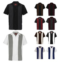 DBFL Men’s Two Tone Short Sleeve Button Up Casual Retro Bowling Dress Shirt