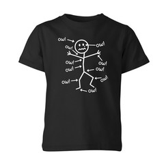 Funny Stick Figure ‘Ow’ T-Shirt Sarcastic Pain Humor Graphic Tee Unisex Kids Tee