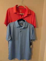 Men’s Size Small 2 Pack Performance Polo Shirts Orange And Blue Print