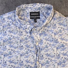 Bonobos Shirt 3XL Long Prominent Fit Blue Sail Boats Geometric Short Sleeve