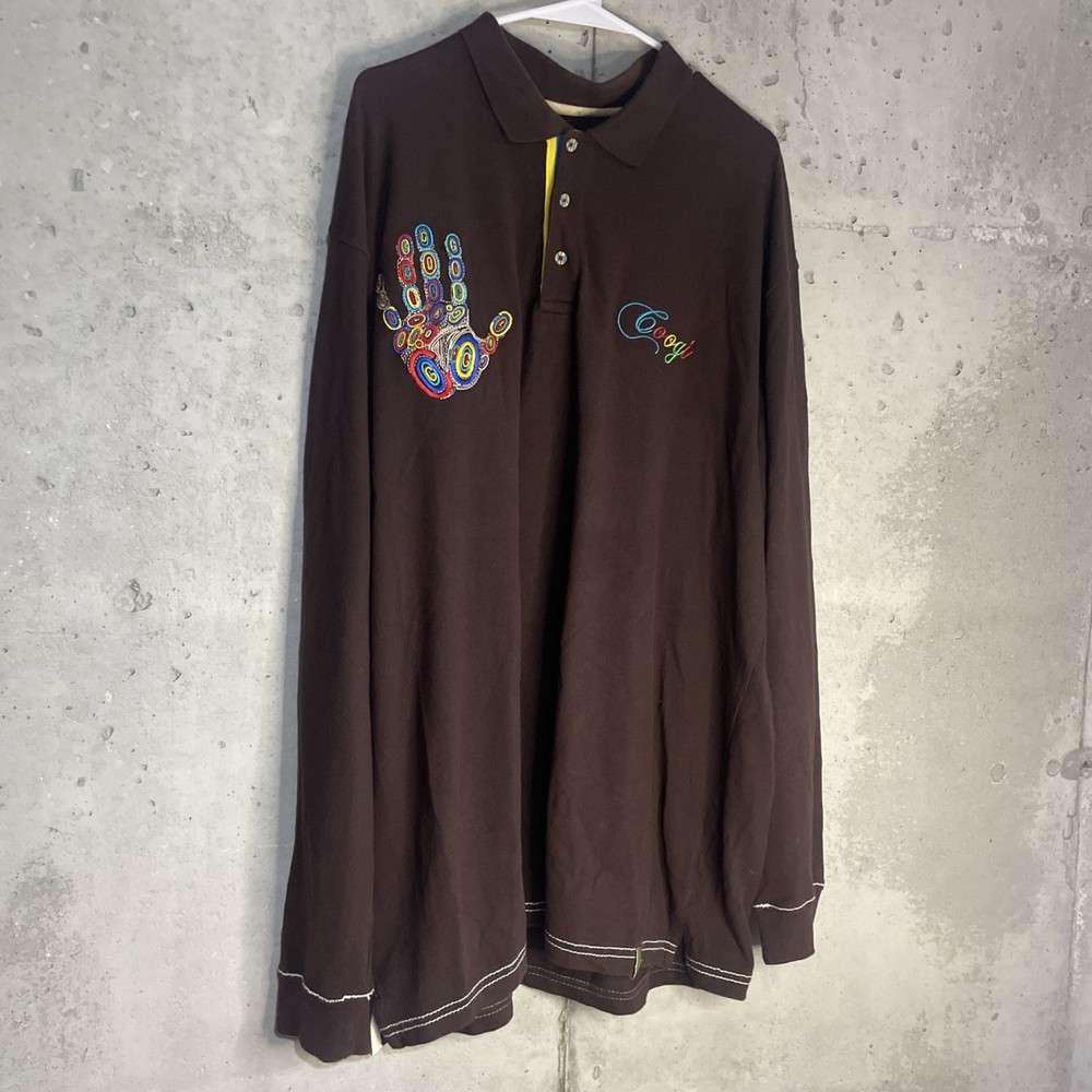 Coogi Brown Longsleeve with Multicolor Embroidery Men’s Size 4XL Polo Shirt