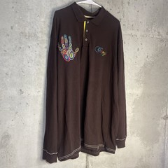 Coogi Brown Longsleeve with Multicolor Embroidery Men’s Size 4XL Polo Shirt