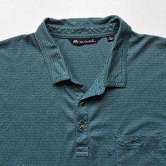 TravisMathew Men’s XXL Curved Hem Teal Green Textured Stripe Pocket Golf Polo