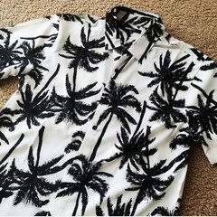 Nova Men Vacation Palm Leaf Button Down Shirt Short Sleeve Black White Size L