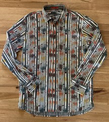 EXCELLENT Luchiano Visconti Grey Colorful Stripe Leaf Men’s Button Shirt Sz XL